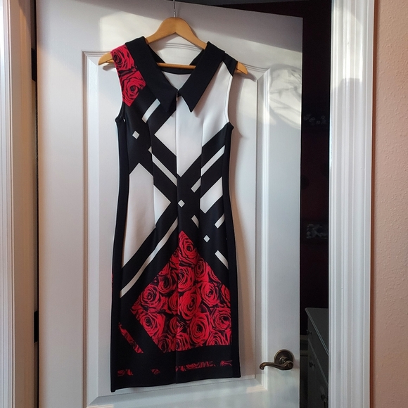 Women's Black, White and Red Joseph Ribkoff Size 8 Dress - Picture 5 of 7